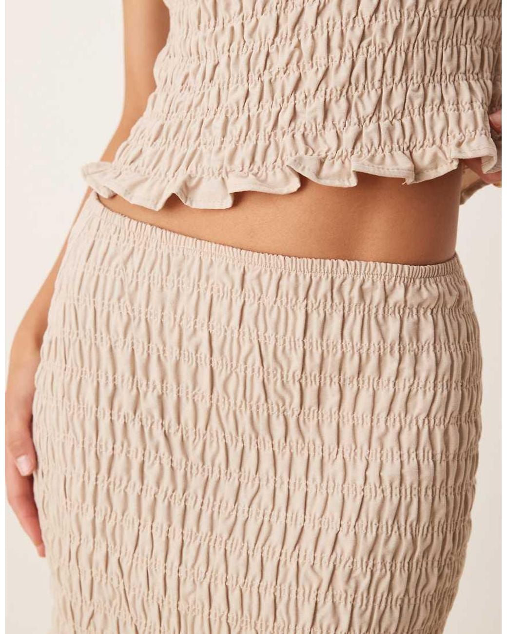ASOS Natural Linen Blend Shirred Mini Skirt