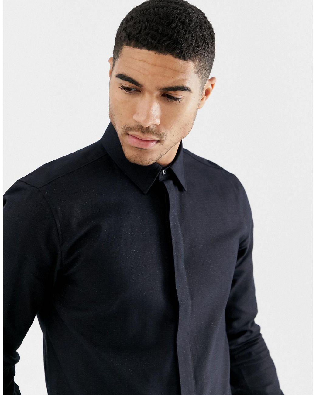 Camisa negra brillante HUGO de hombre de color Negro | Lyst