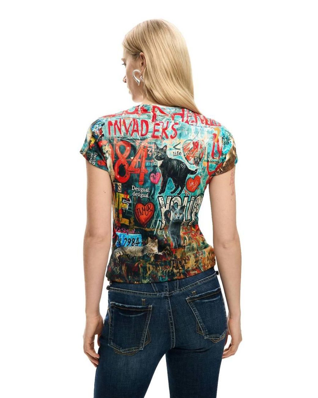 Desigual Blue Printed Cat T-Shirt