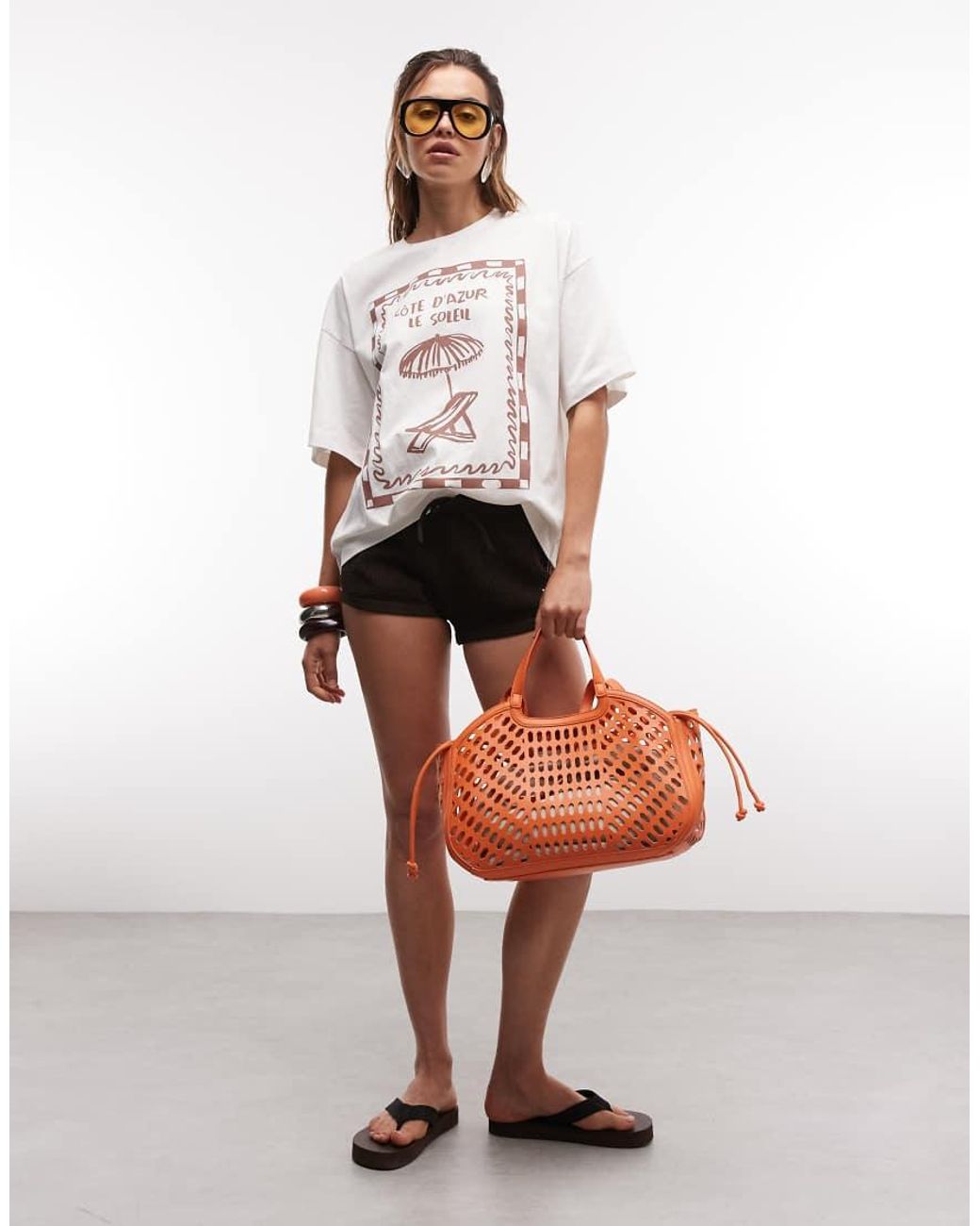The Frolic White Exclusive Sun Lounger Graphic Front Oversized T-shirt