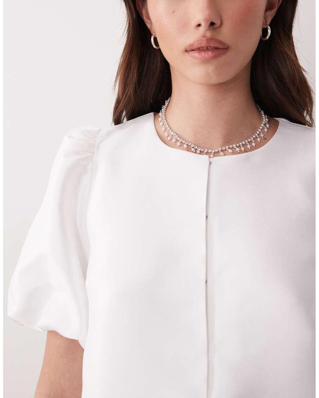 Y.A.S White Volume Sleeve Clasp Front Woven Top