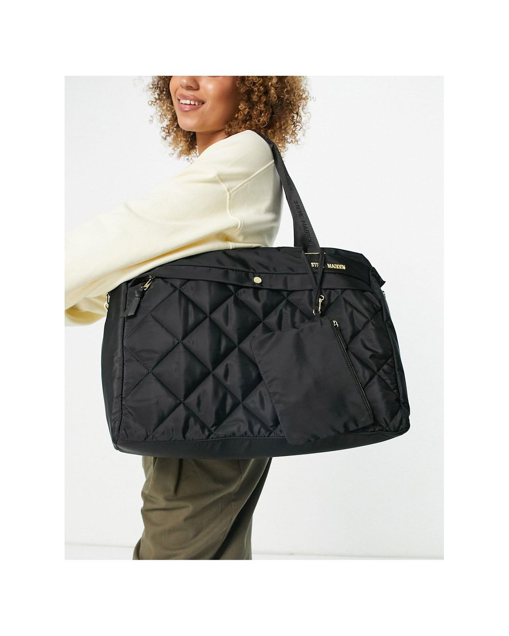 Steve Madden condo quilted large tote with quilted tote in black