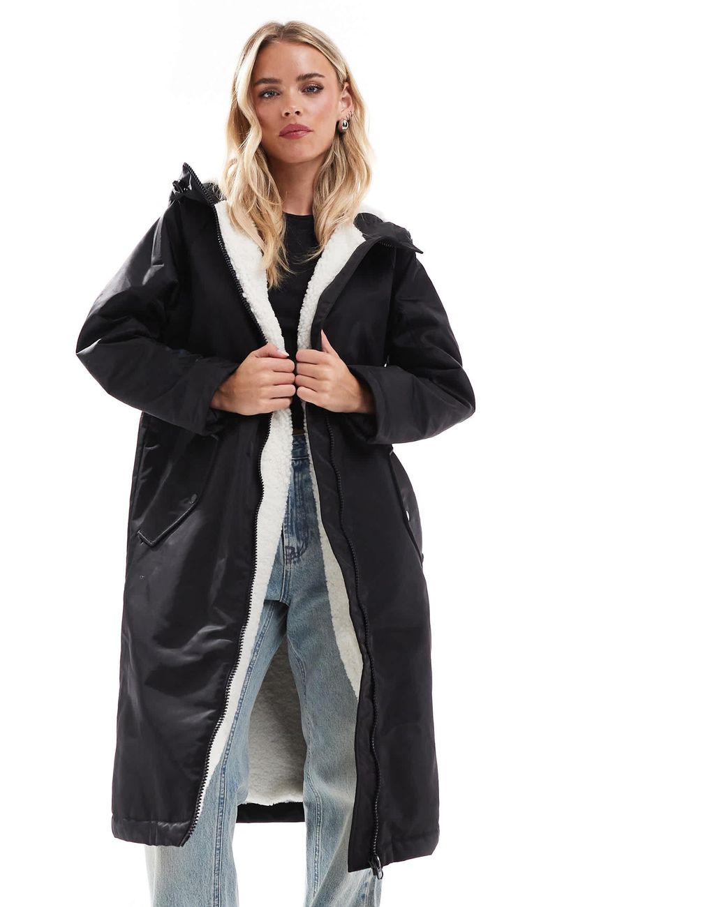 ASOS Asos Design Petite Borg Lined Longline Rain Coat in Black Lyst