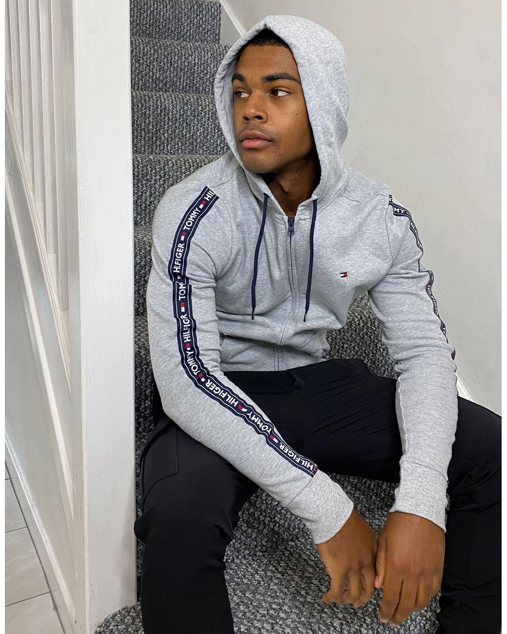 Tommy Hilfiger Authentic Full Zip Lounge Hoodie With Side Logo Taping in  Gray for Men | Lyst