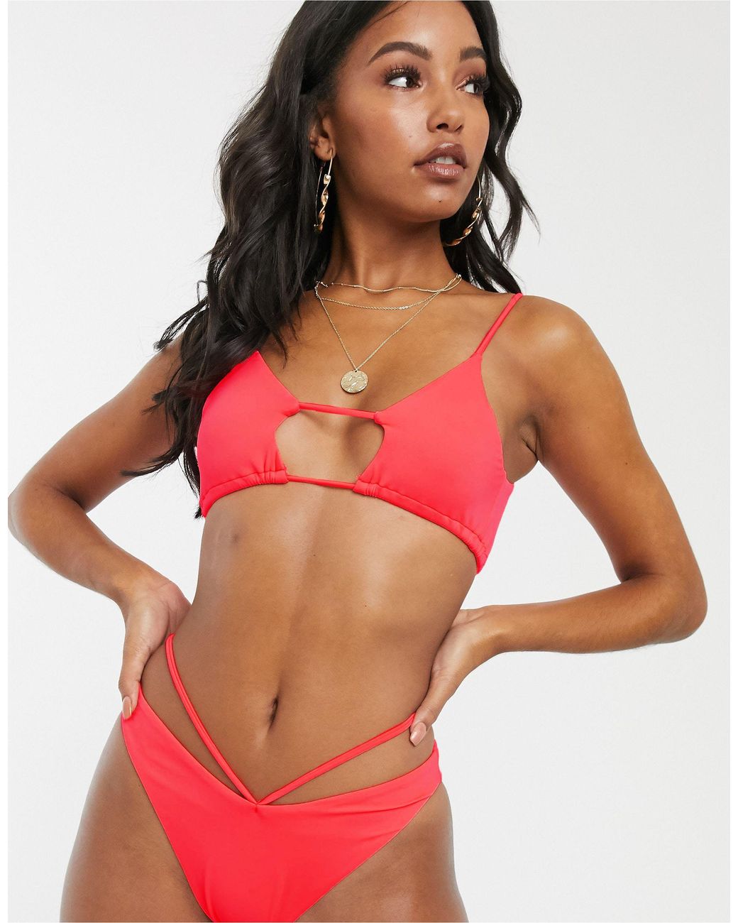 Top bikini con cut-out sottoseno rosso anguria di ASOS in Rosso | Lyst