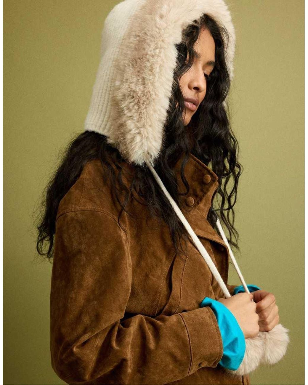 Stradivarius White Faux Fur Balaclava