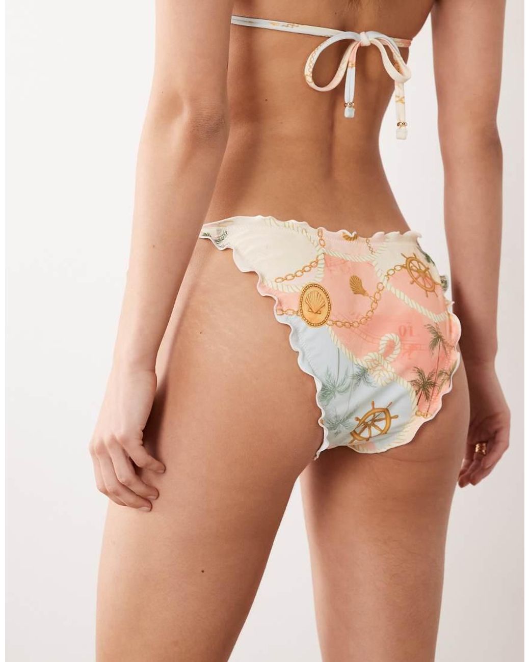 Miss Selfridge Natural Ruffle Tie Side Bikini Bottoms