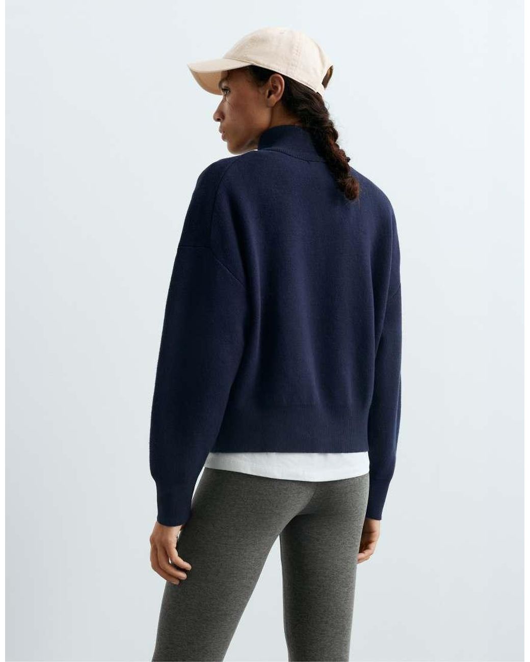 Oysho Blue Cotton-Blend Half-Zip Knit Jumper