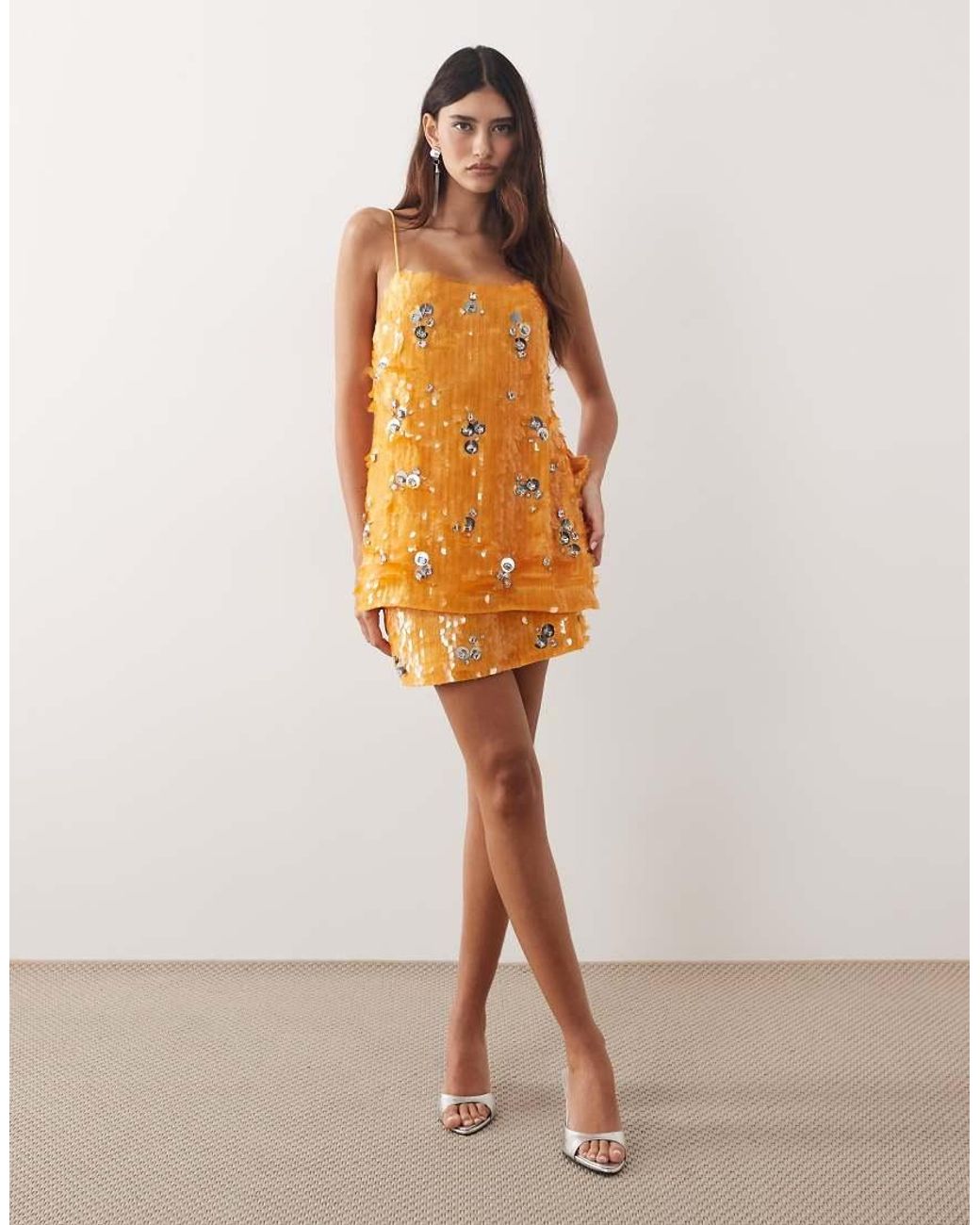 ARRANGE Orange Crystal Embellished Longline Cami Top