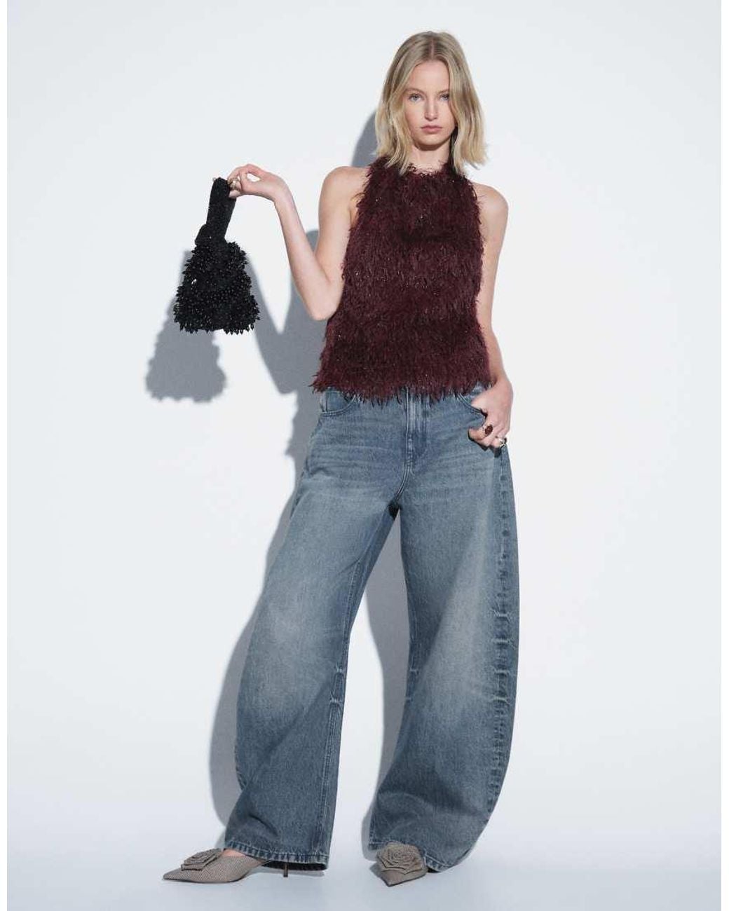 TOPSHOP Red Fringe Halterneck Top