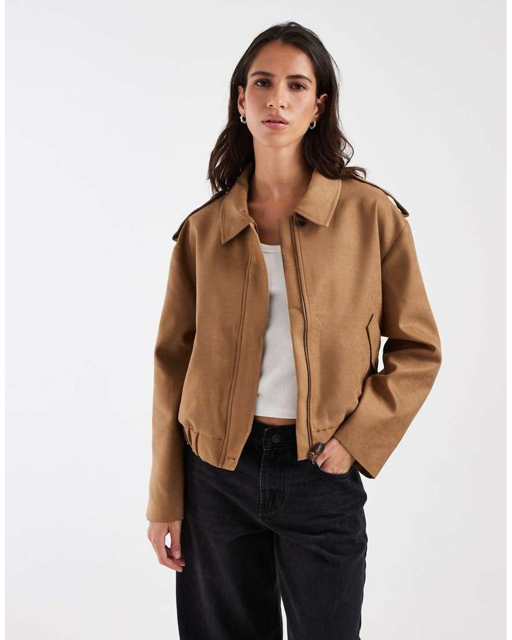 ASOS Black Top Collar Faux Suede Bomber Jacket
