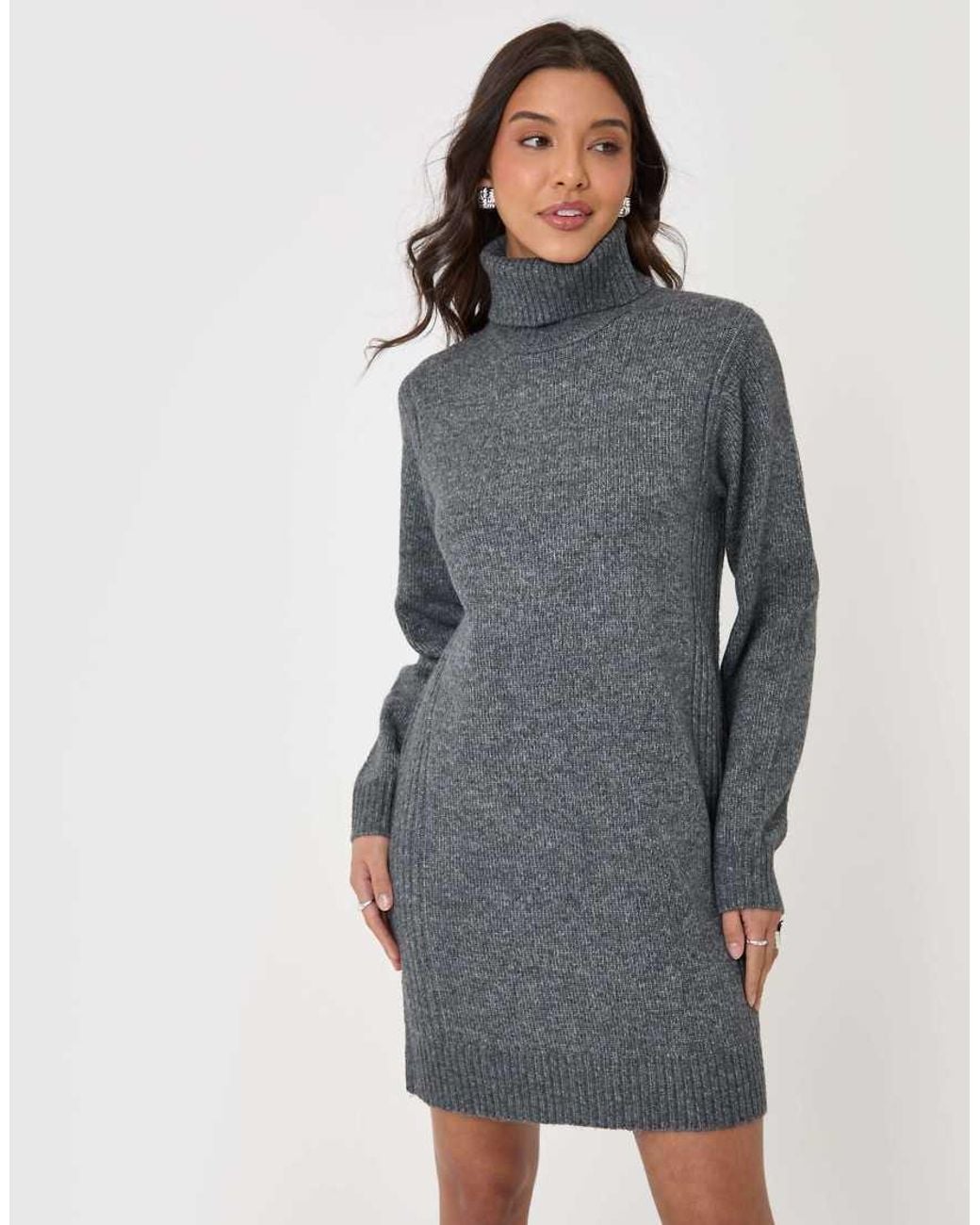 Threadbare Gray Turtle Neck Mini Jumper Dress