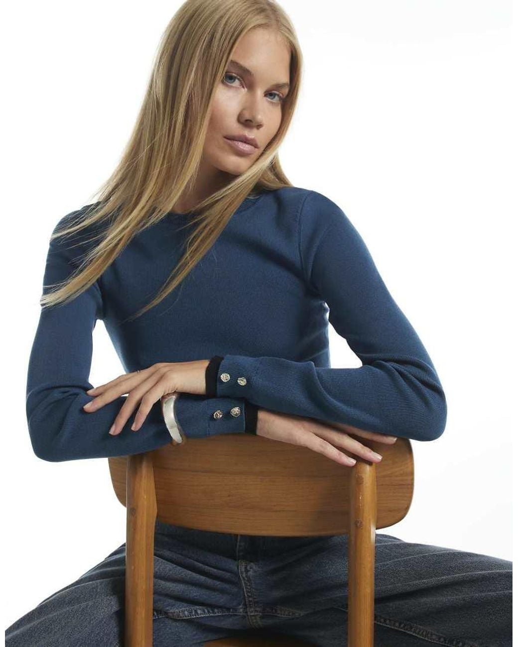 River Island Blue Ribbed Knit Layered Cuff Top