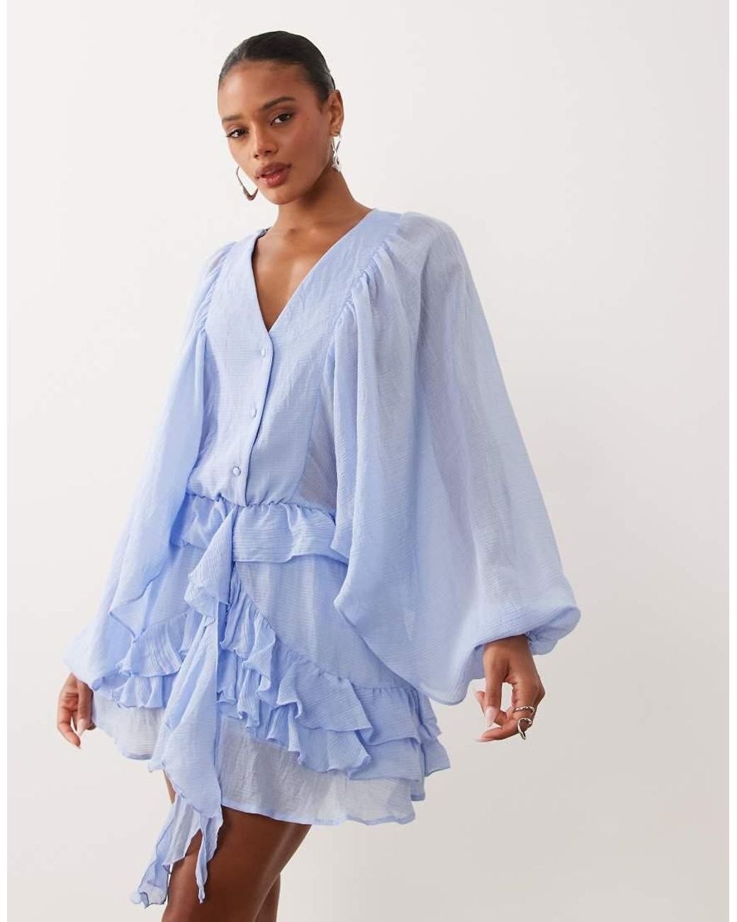 Gina Tricot Blue Boho Mini Ruffle Dress
