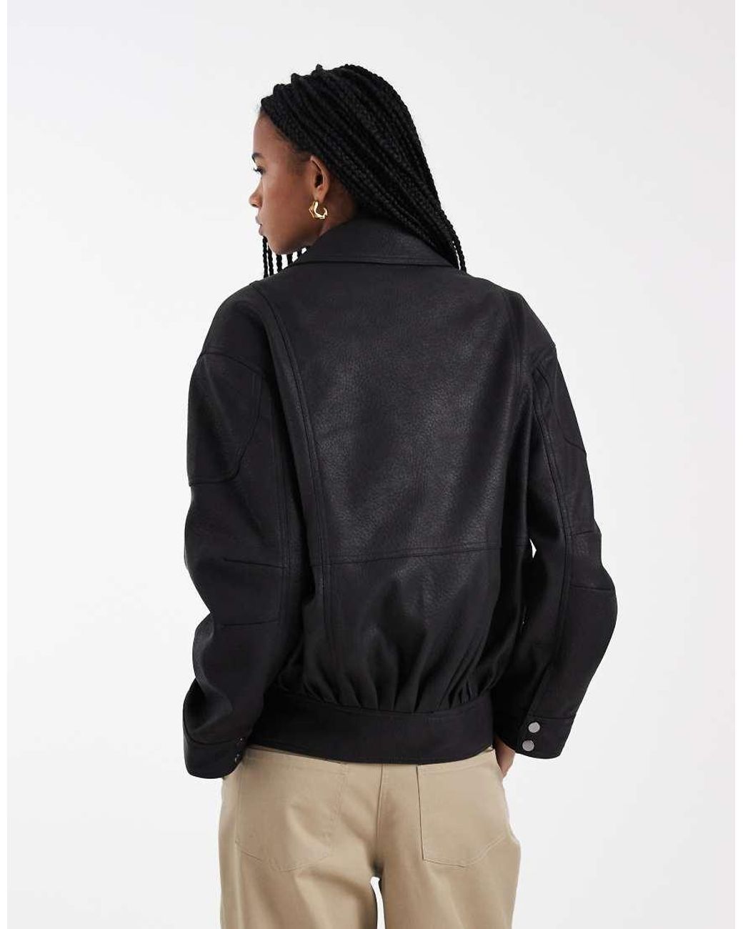 ASOS Black Oversized 80s Leather Look Biker Jacket
