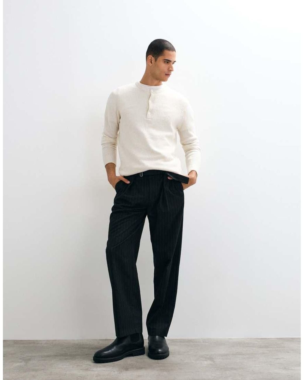 Brave Soul White Studio Knitted Henley Jumper for men