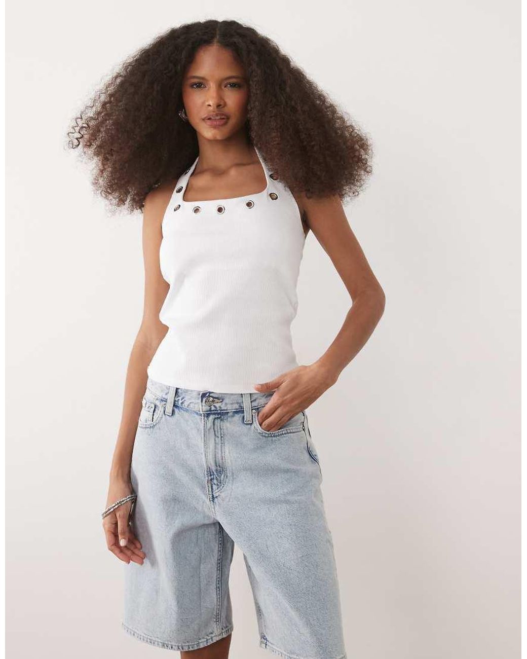 ASOS Black Eyelet Stud Halter Neck Top