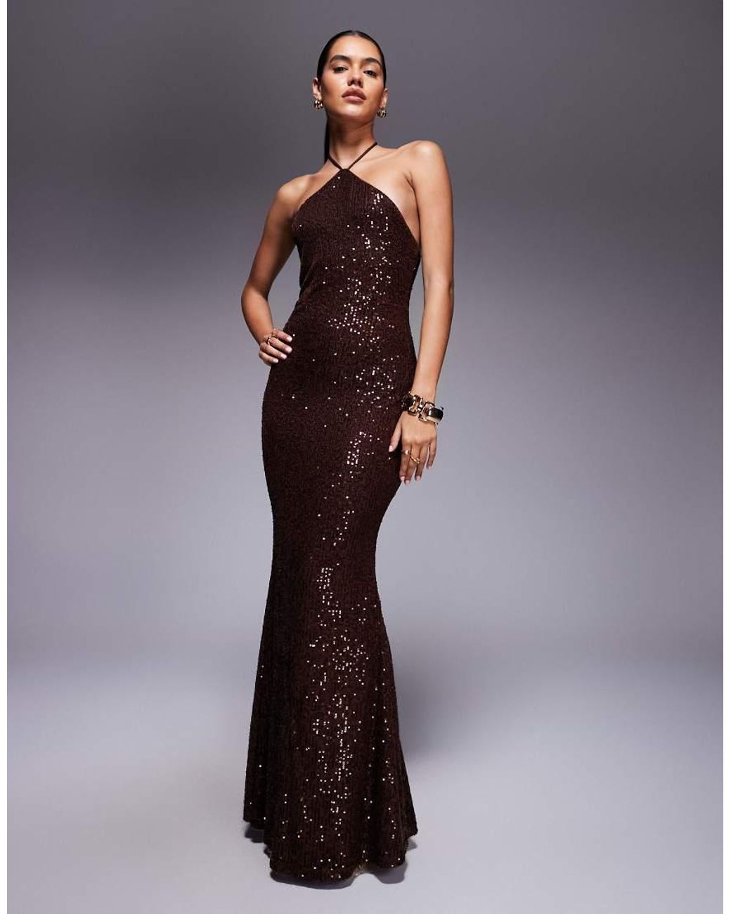 ASOS Purple All Over Sequin Halter Maxi Dress