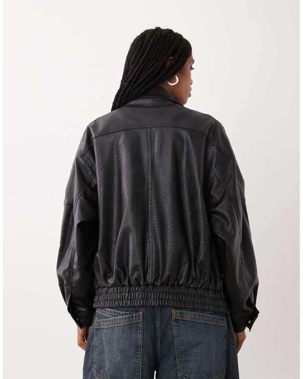 Cotton On Black Faux Leather Funnel Neck Bomber