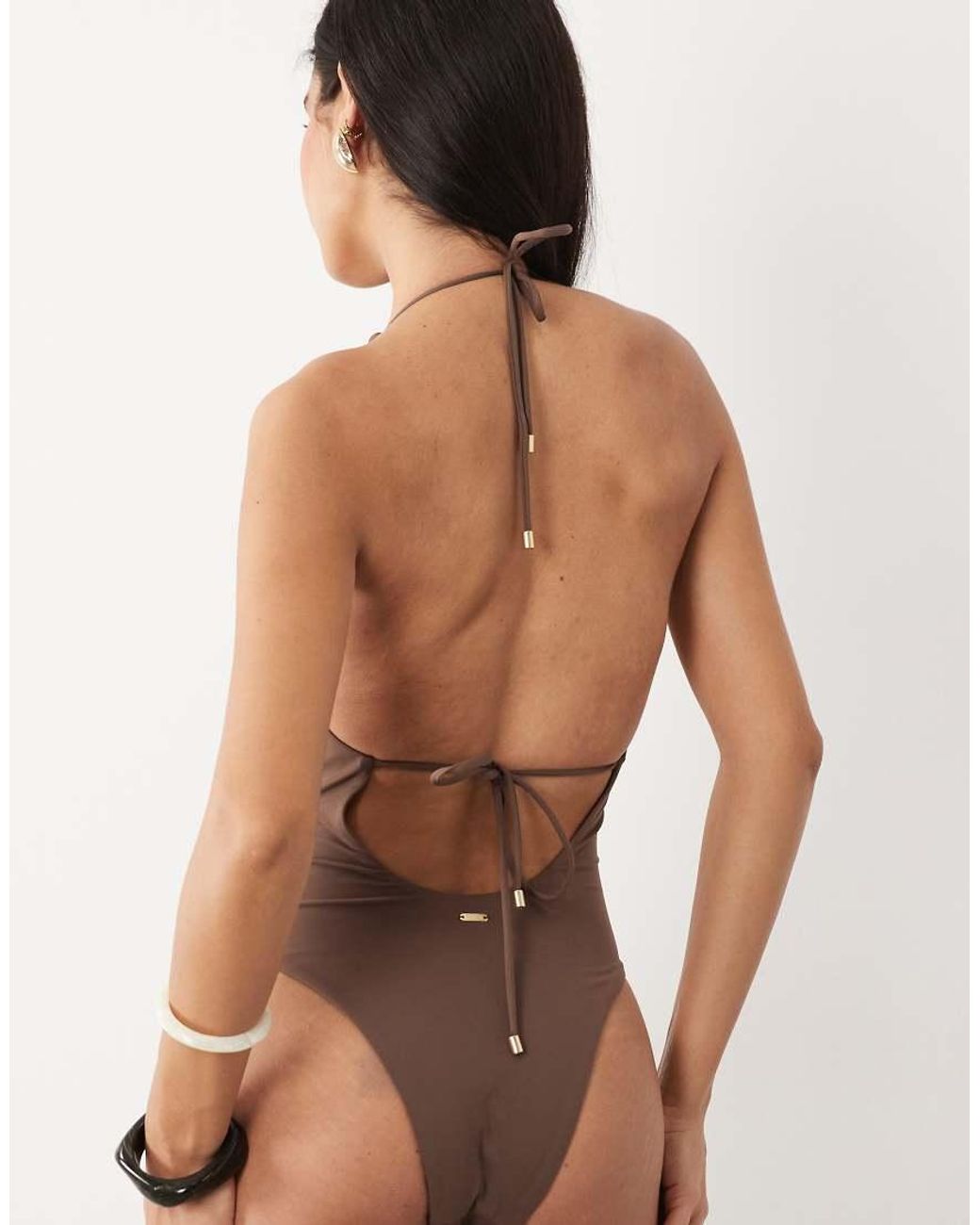 Tala Brown Halter Tie Back Swimsuit