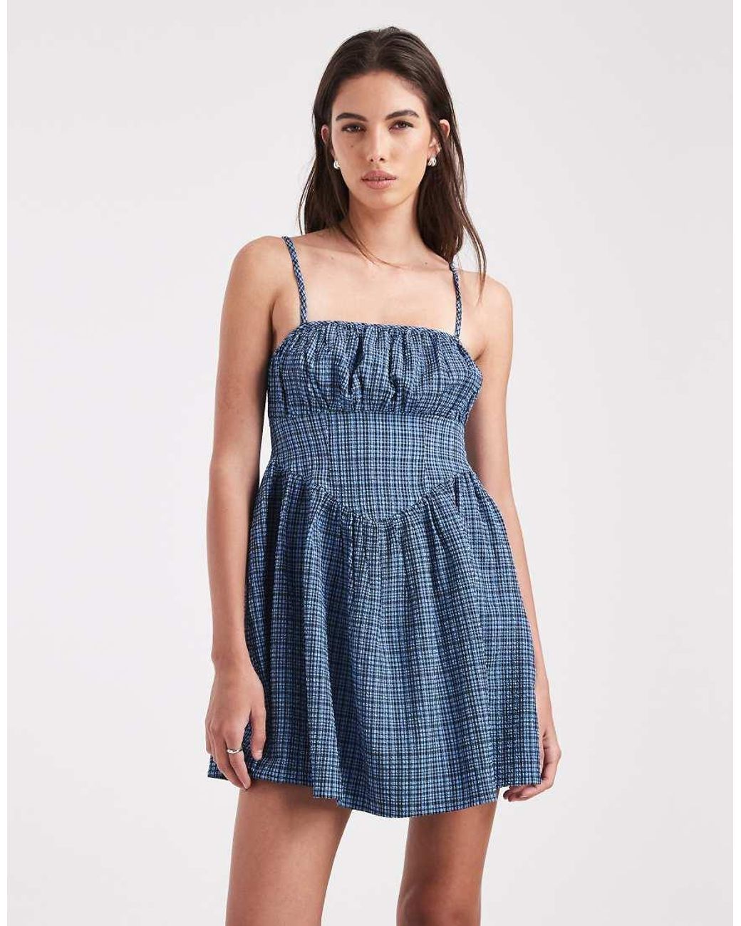 Wednesday's Girl Blue Wednesdays Girl Tie Front Mini Milkmaid Dress