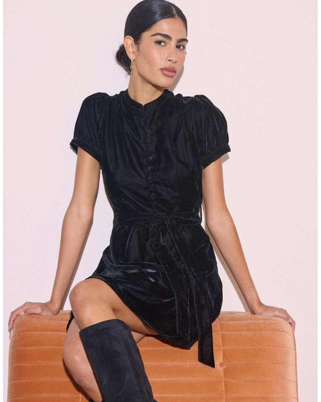 Nobody's Child Pink High Neck Velvet Ivanna Mini Dress