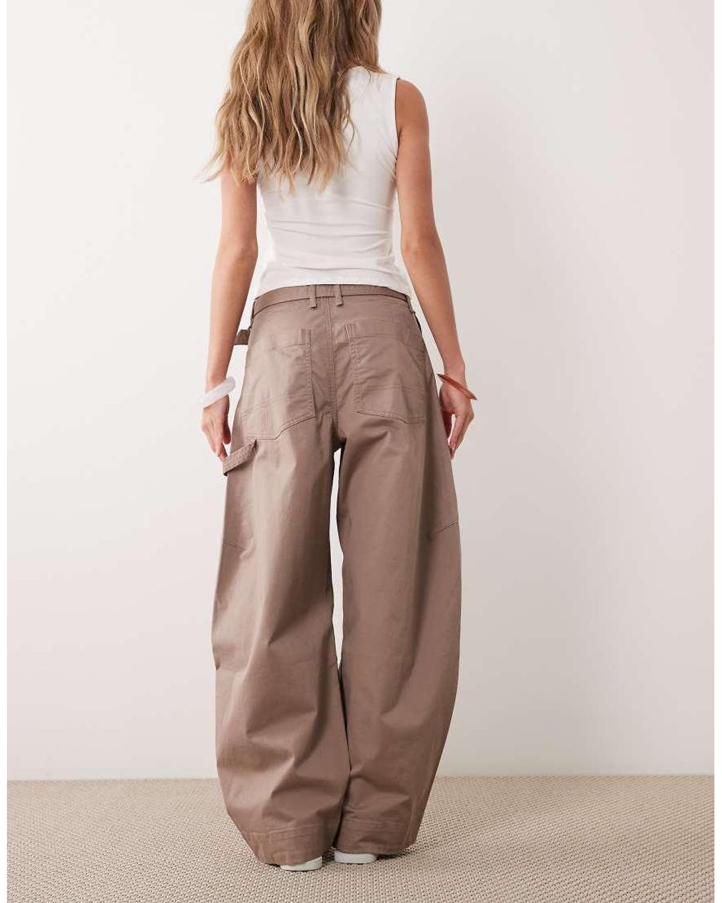 Abercrombie & Fitch Natural Belted Barrel Leg Pants