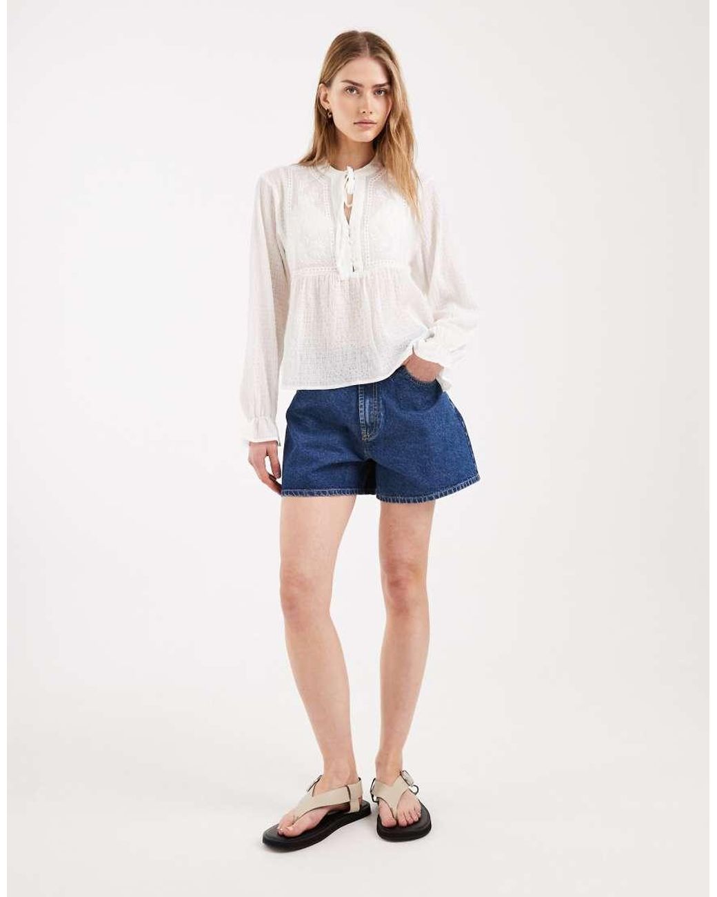 ONLY White Floral Embroidery Blouse