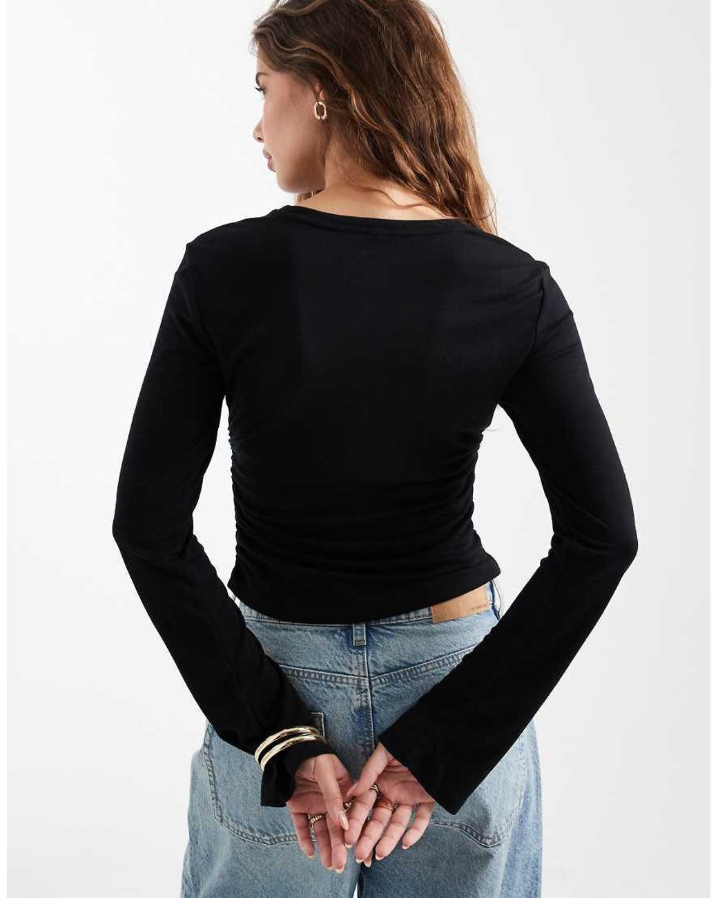 ONLY Black Ruched Detail Textured Top