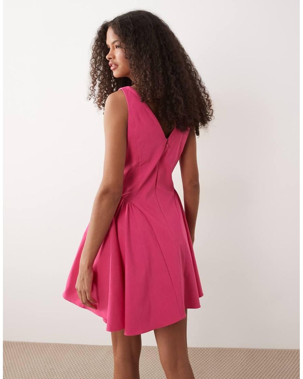 ASOS Pink Bengaline Scoop Neck Structured Flippy Mini Dress