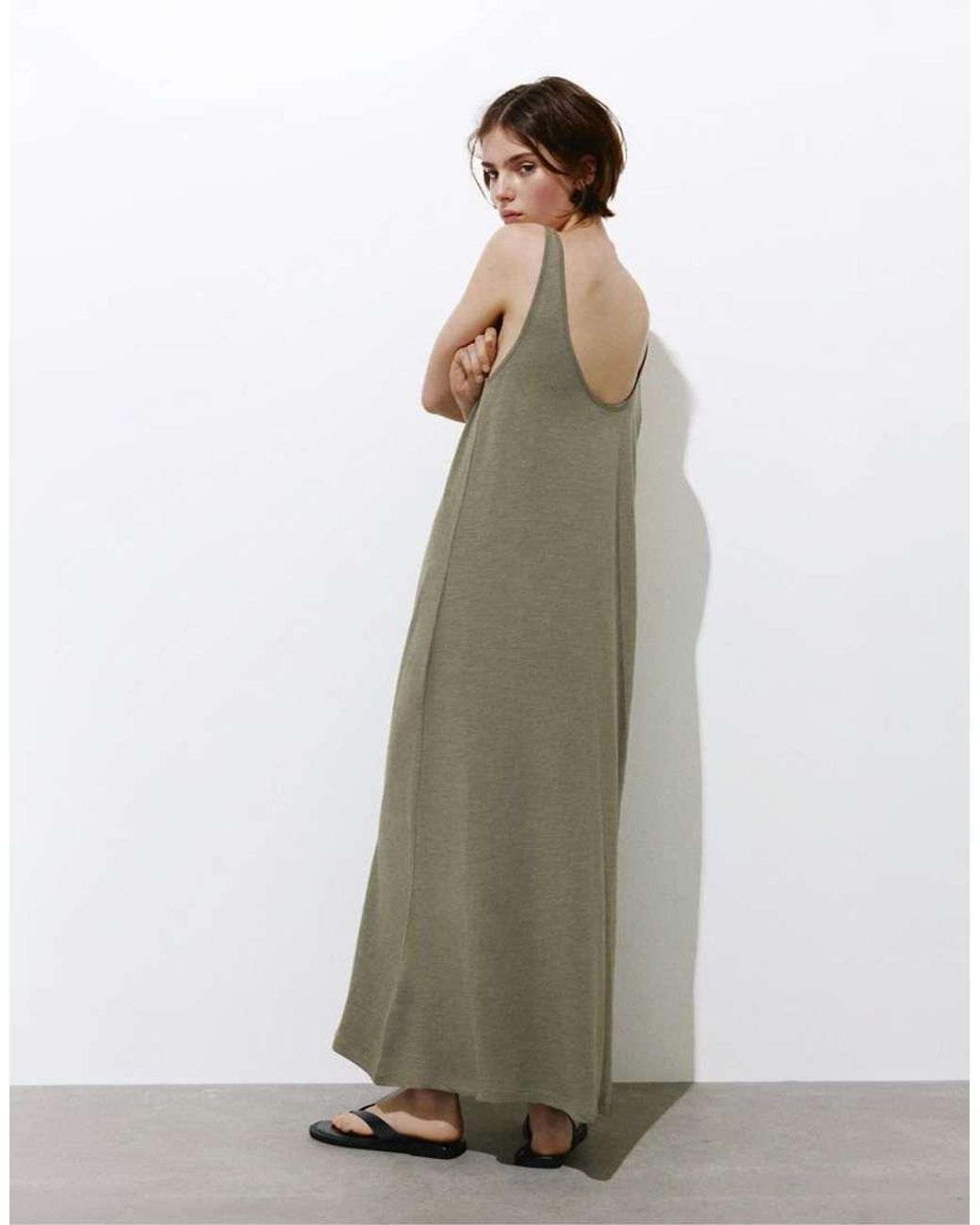 Pull&Bear Natural Strappy Midi Dress