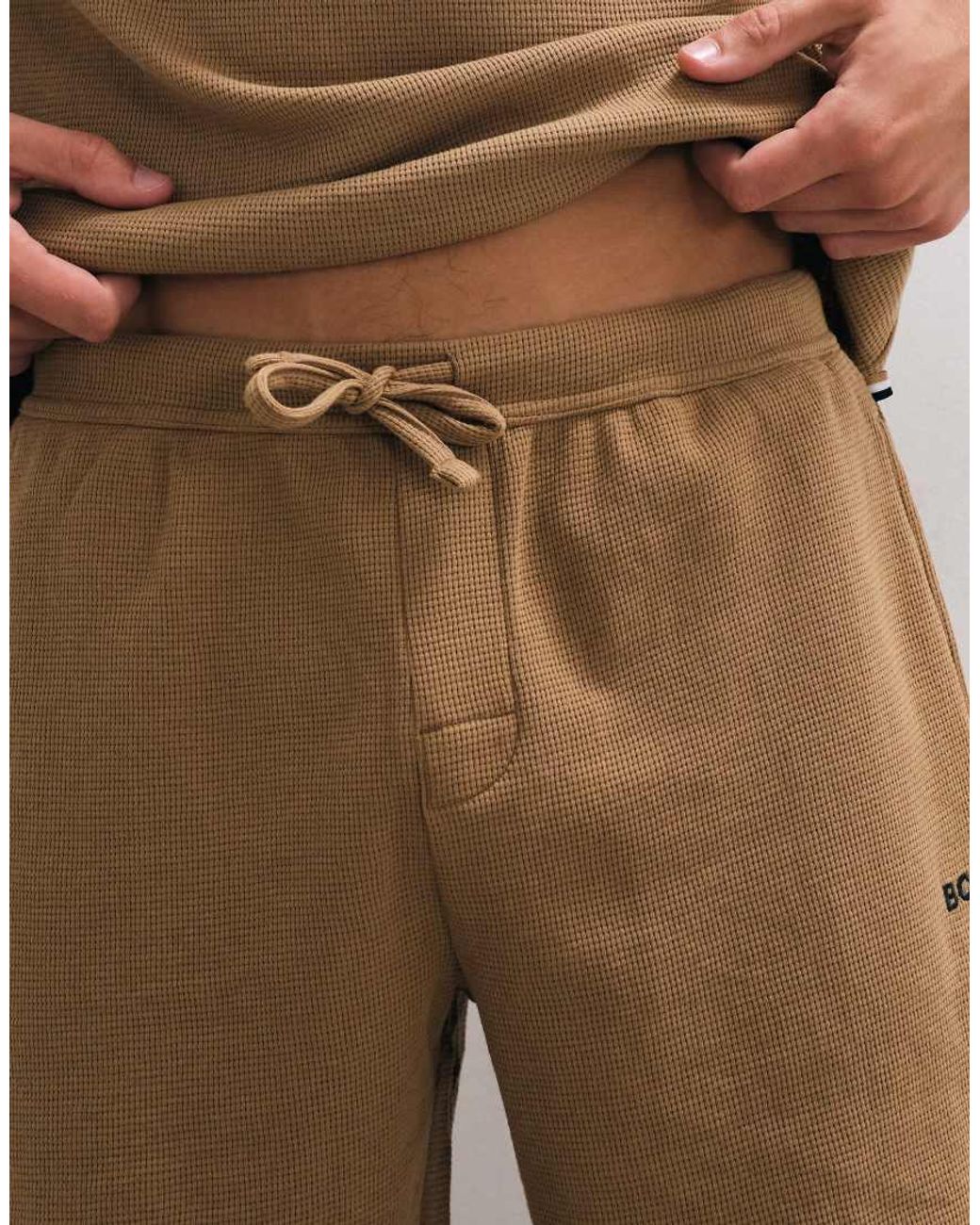 Boss Natural Waffle Shorts With Logo Print for men