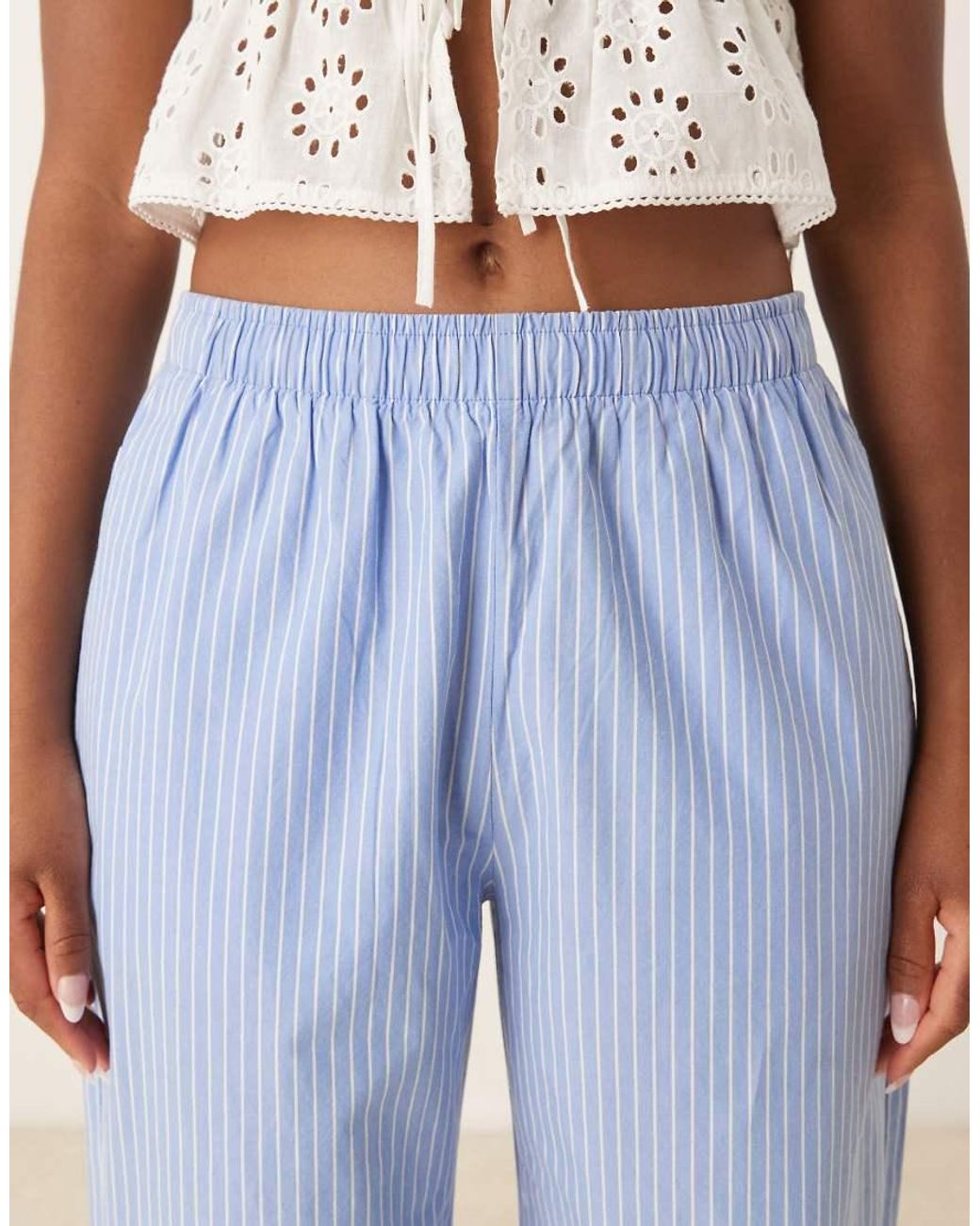 Abercrombie & Fitch Blue Wide Leg Poplin Fold-Over Pull On Trousers