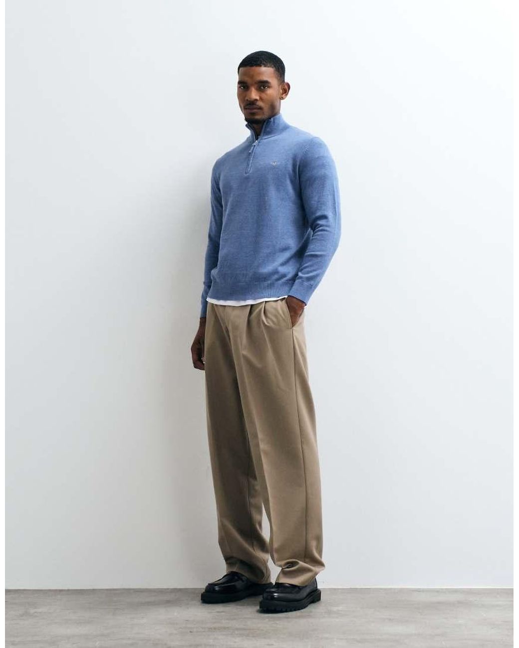 Gant Blue Classic Cotton Half Zip Sweatshirt for men