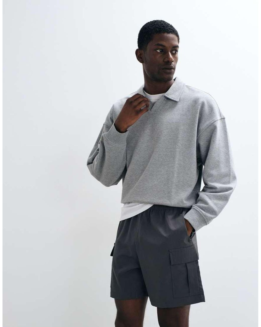 4505 Gray Cotton Oversized Polo Sweatshirt With Quick Dry Finish for men