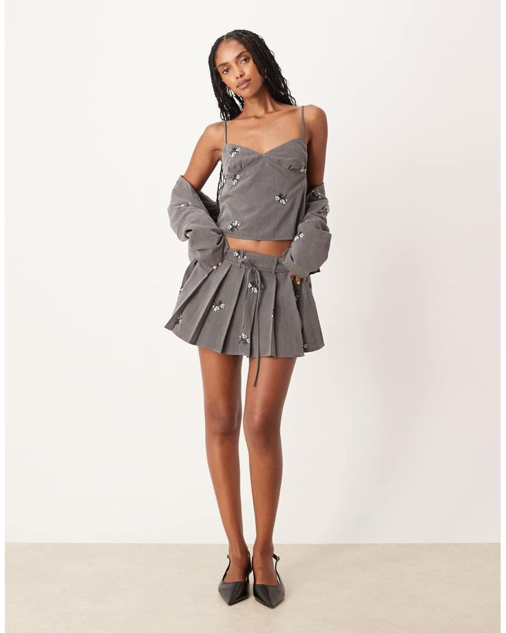 Motel Gray Madira Floral Ebroidered Co-ord Cami Top