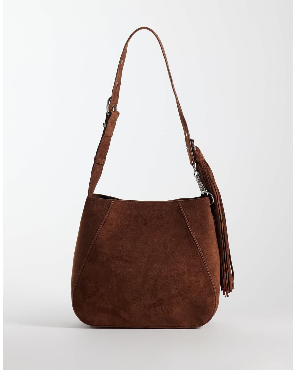 ASOS Brown Studded Tote Bag With Tassel Charm Detail