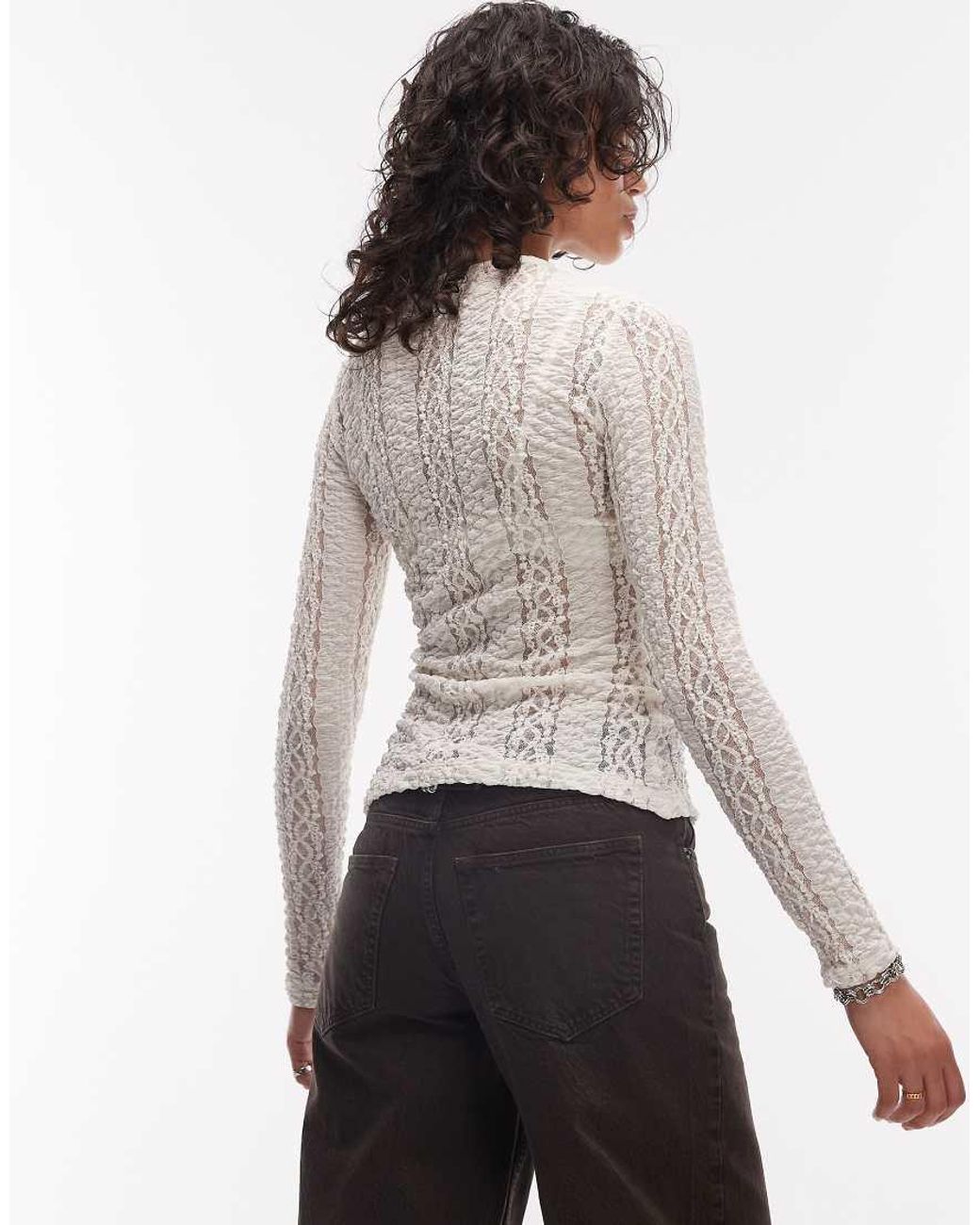 ASOS White Long Sleeve Textured Fabric Cardigan Top