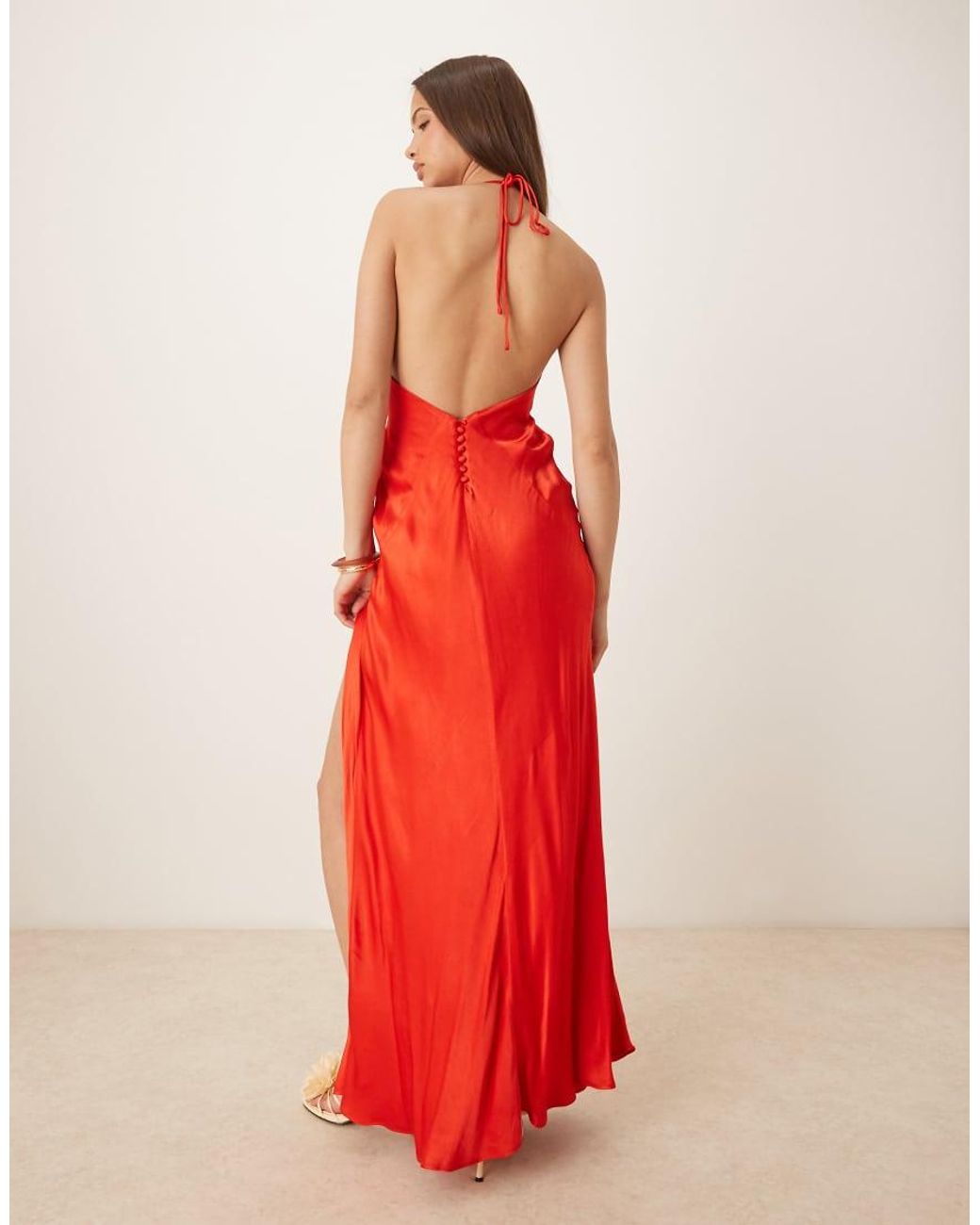 Bardot Red Halterneck Satin Maxi Dress