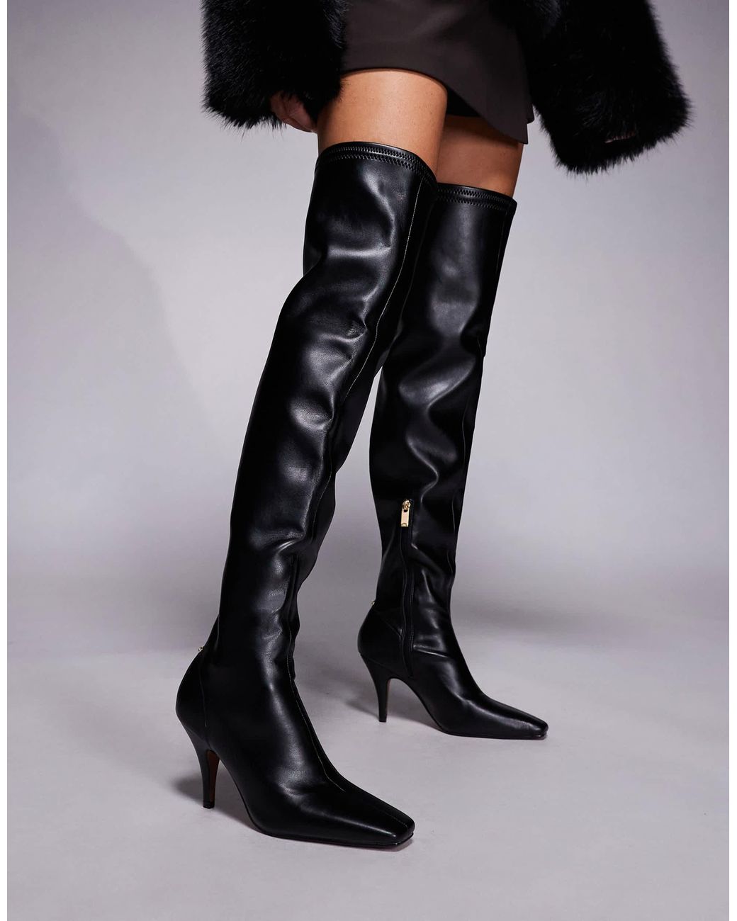 River Island Black Chisel Toe Thigh High Boot