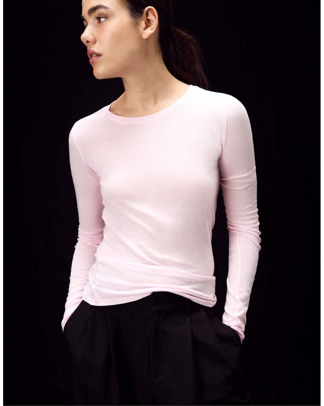 Stradivarius White 100% Cotton Long-sleeve T-shirt