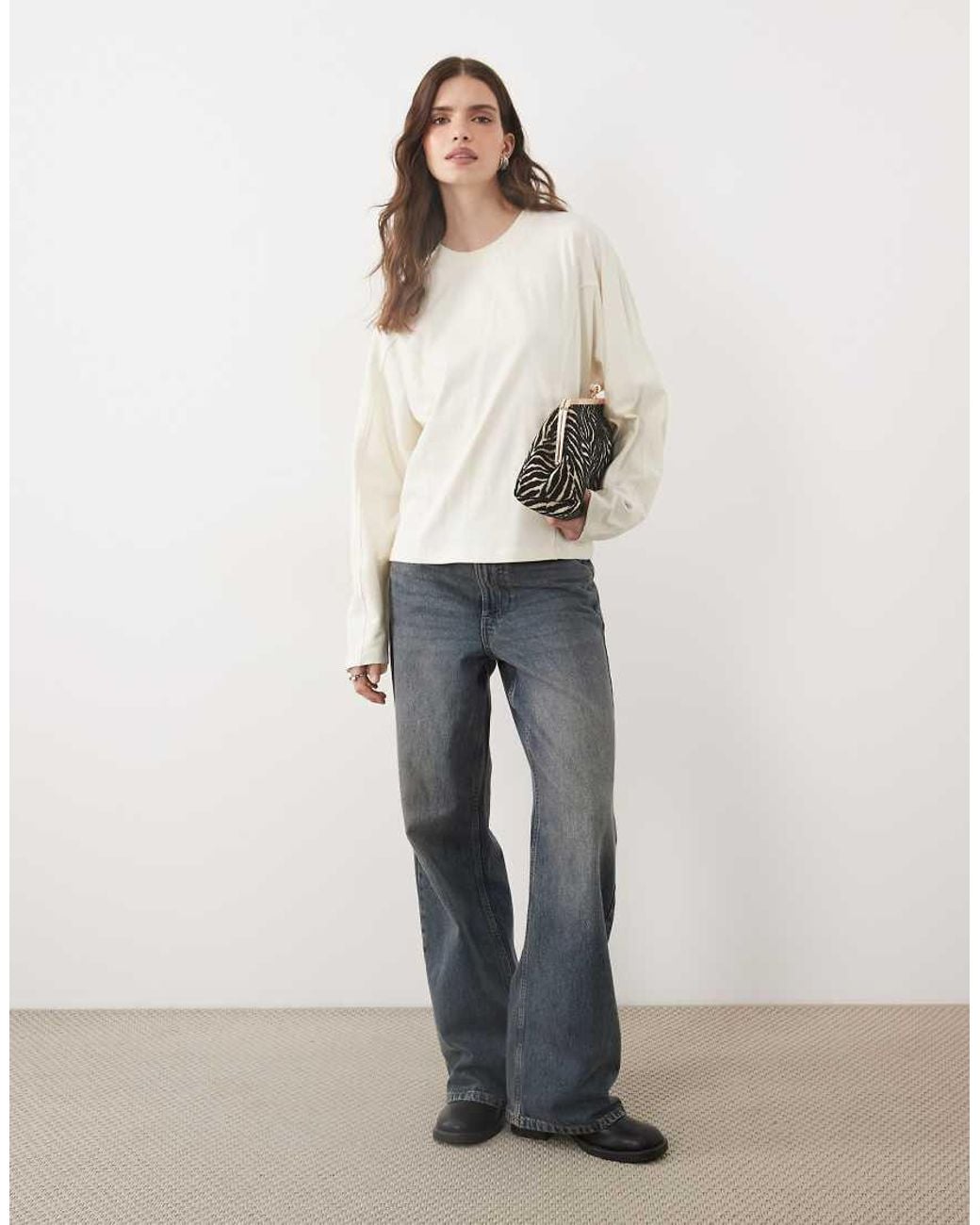 ASOS Natural Seam Detail Crew Neck Long Sleeve