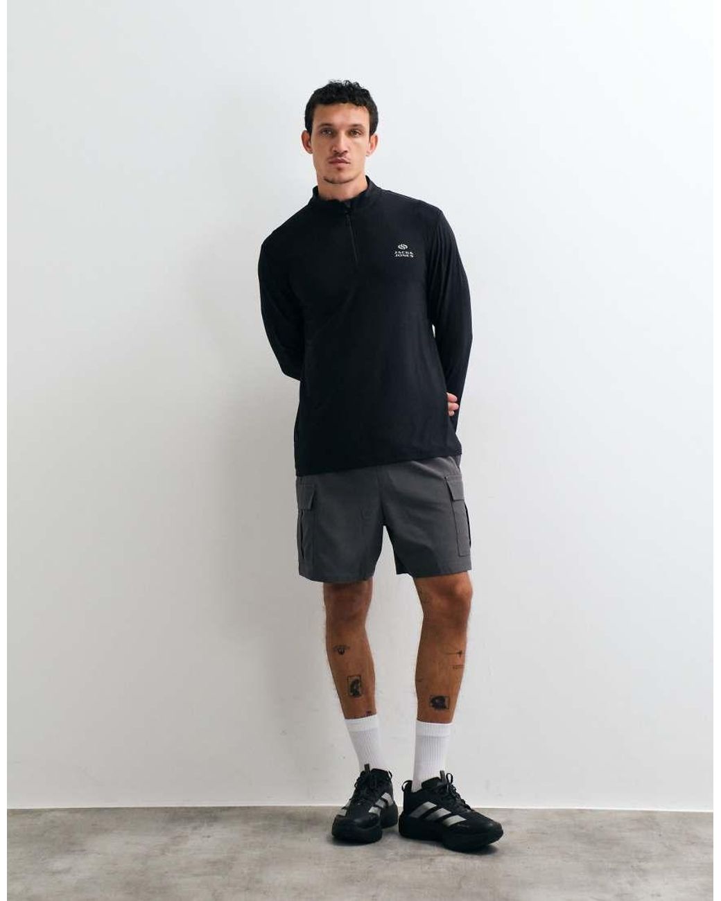 Jack & Jones Blue Sports Quarter Zip Quick Dry Long Sleeve Training Top for men