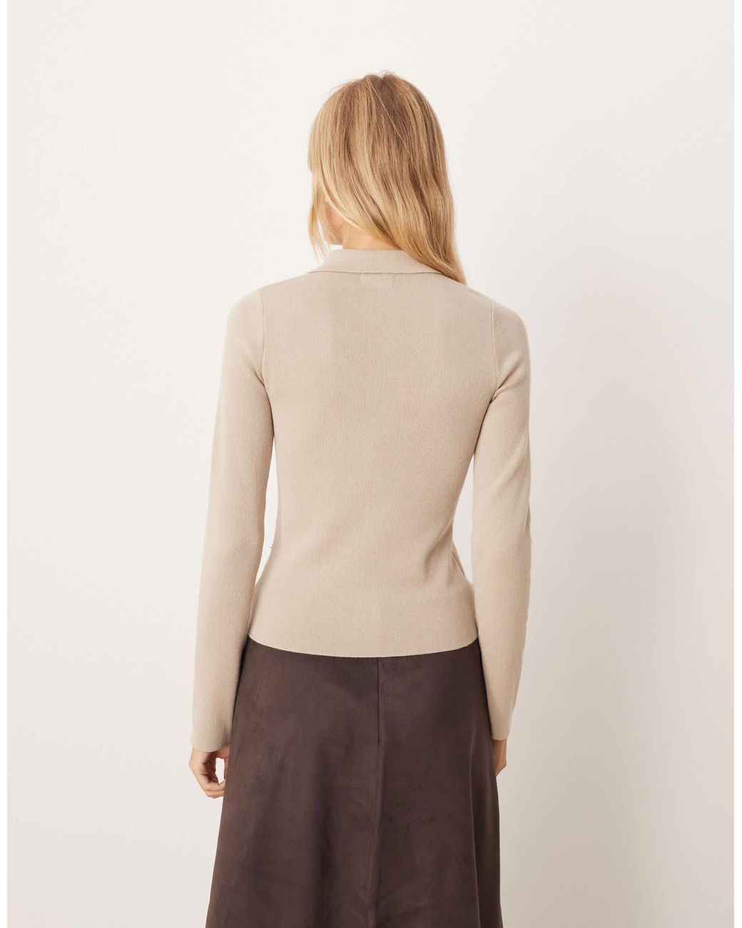 Pretty Lavish Natural Button Knit Polo Top