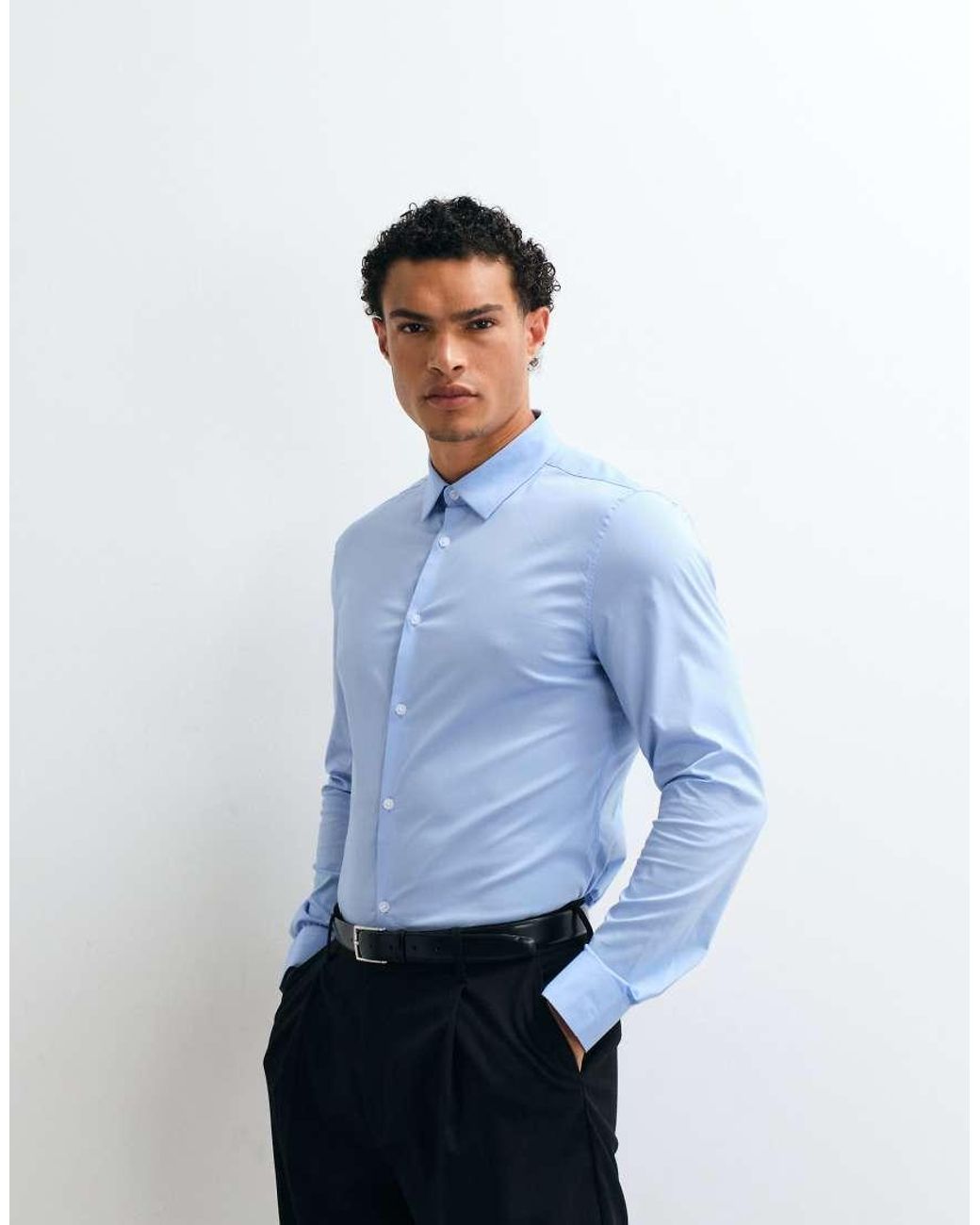 ASOS Blue Skinny Stretch Work Shirt for men