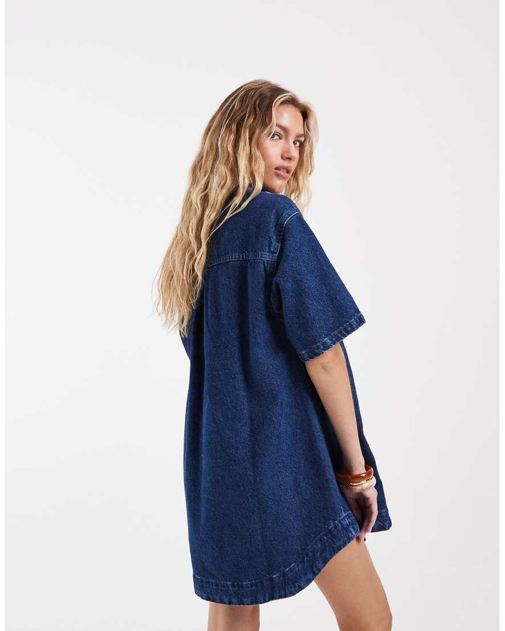 ASOS Blue Denim Boxy Shirt Dress With Pocket Detail