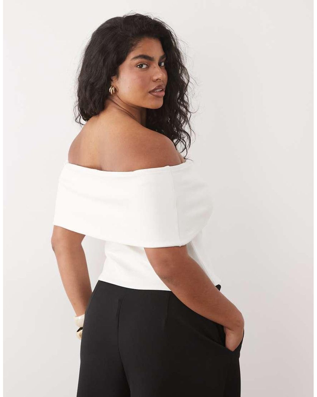 ASOS White Asos Design Curve Compact Cotton Bardot Top