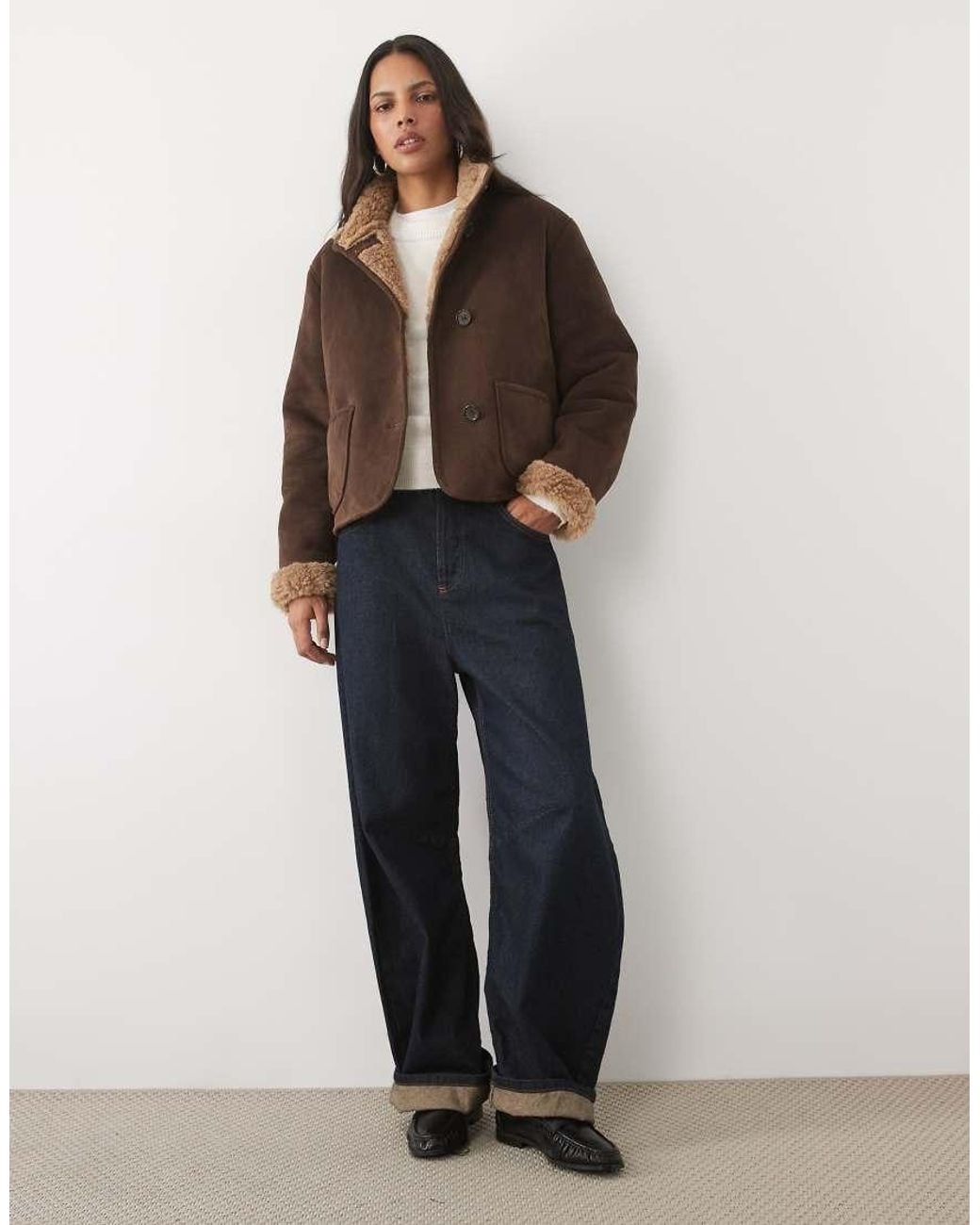 New Look Brown Bonded Faux Suede Borg Lined Coat