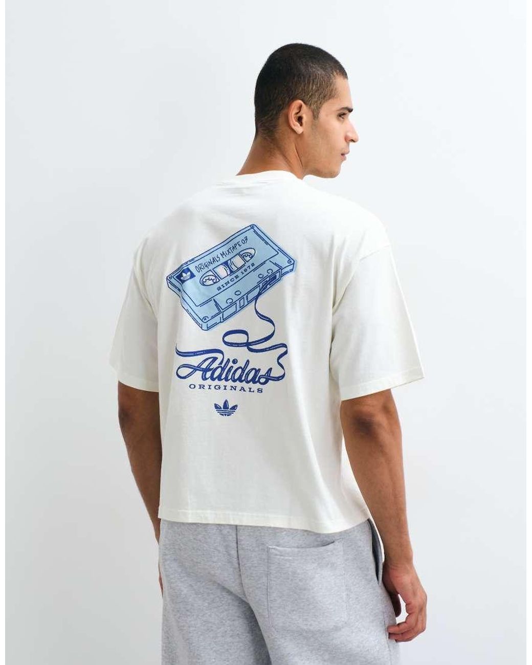 Adidas Originals White Record Graphic Backprint Tee for men