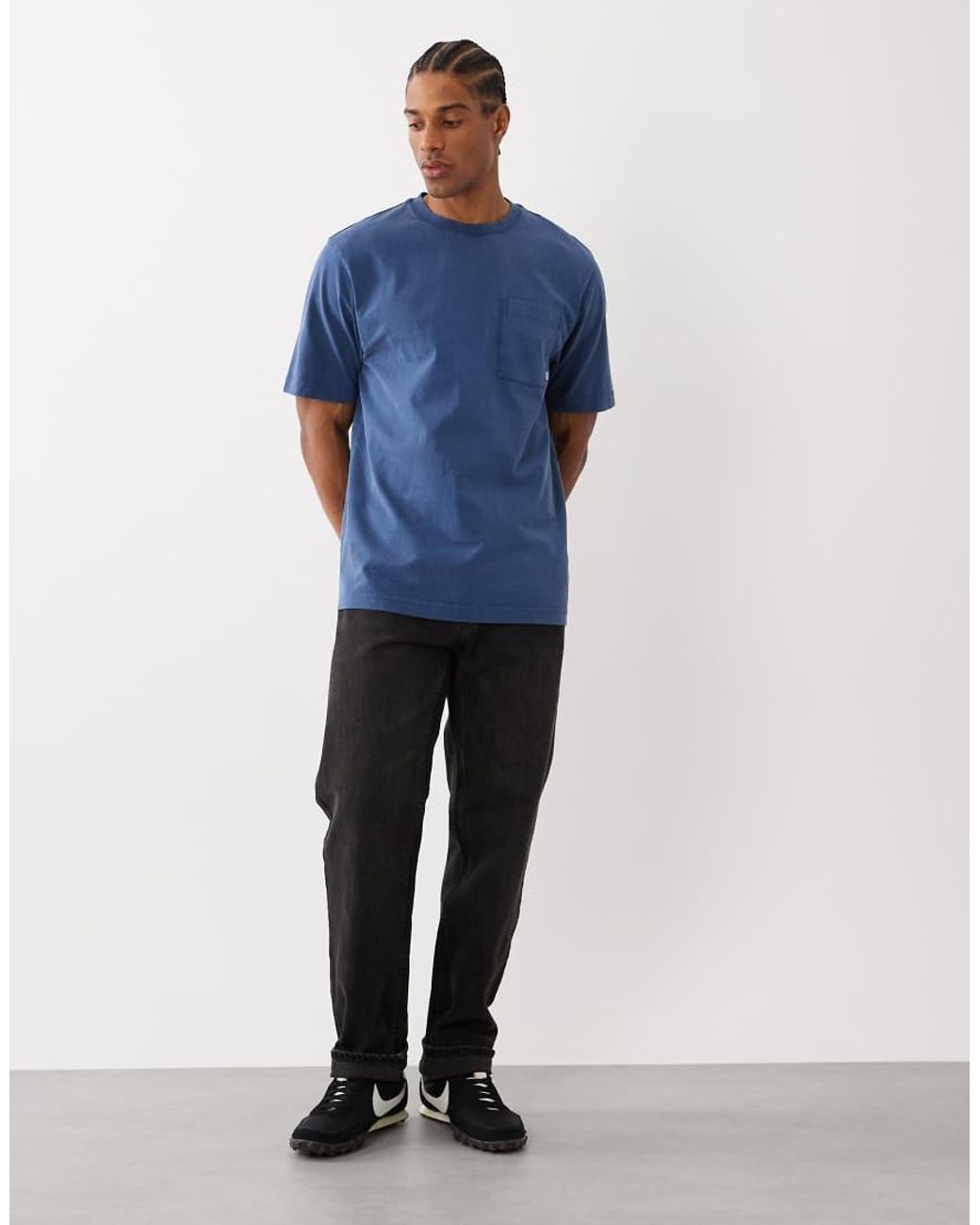Farah Blue Stacy Garment Dye Pocket Logo T-shirt for men